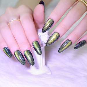 AIERFEI <span class=keywords><strong>Faux</strong></span> ongles Fabricant Long Amande <span class=keywords><strong>Faux</strong></span> ongles Conseils Paillettes Vert Oeil de chat Appuyez sur les ongles Gel Effet vernis - Product Image 2