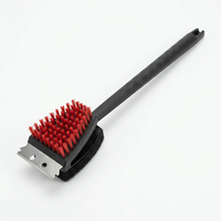 Brosse de nettoyage double face en nylon avec lame grattoir 430 et tampon à récurer, manche en PP pour barbecue et cuisine