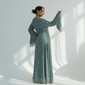 Abiti da donna in <span class=keywords><strong>chiffon</strong></span> stampato 2026 per uso quotidiano, Abaya chiusa con <span class=keywords><strong>maniche</strong></span> a campana, Abaya Ramadan 2026, <span class=keywords><strong>Abito</strong></span> musulmano da donna, Abaya floreale Eid - Product Image 3