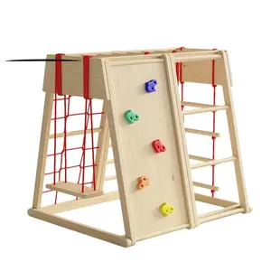 इनडोर बच्चों खेल का मैदान बच्चों लकड़ी चढ़ाई फ्रेम खिलौना के साथ सेट लकड़ी स्लाइड स्विंग रॉक क्लाइम्बिंग