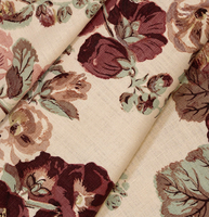 Nappe florale Hollyhock, motif botanique de fleurs rouges et roses, pour salle à manger et cottage