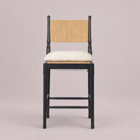 Tabouret de comptoir moderne en frêne noir teinté, style antique, avec coussin et dossier en corde de papier doux, pour la maison