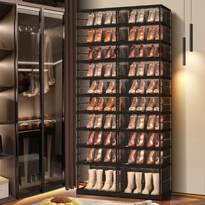 Meuble à chaussures rectangulaire pliable en plastique à double rangée, installation gratuite, design moderne, gain de place, grande capacité - Product Image 5