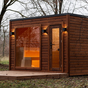 Sauna carré électrique écologique de luxe pour jardin, cabane extérieure avec chauffage télécommandé et banc ergonomique confortable - Product Image 2