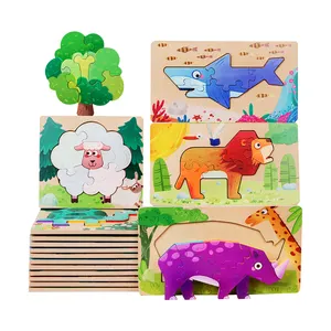 어린이를위한 클래식 만화 동물 3D 나무 퍼즐 퍼즐 나무 아기 몬테소리 입문 어린이 소년과 소녀를위한 교육 완구