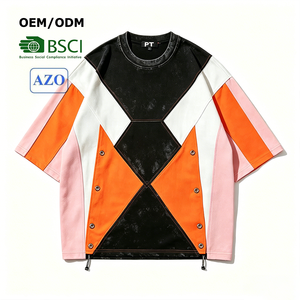 2026 Trend Customization Street Wear <b>Patchwork</b> Vintage Unisex Round-neck OEM 100% Cotton Boxy Premium Oversized T-<b>shirt</b> for Men - Product Image 1