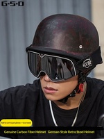 Casques de moto rétro en fibre de carbone et fibre de verre pour hommes et femmes avec visière et lunettes de protection - Design demi-coupe