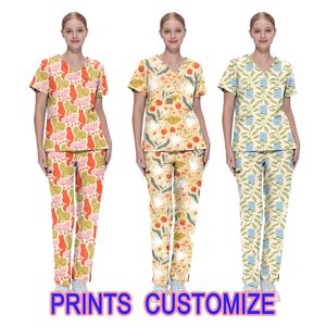 Tenues médicales personnalisées extensibles imprimées, ensembles de blouses et chemises unisexes en sergé 100 % coton, motifs de dessins animés mignons - Product Image 6