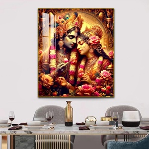 Décoration de salon de luxe, peinture sur toile imprimée HD, photos de couple indien, peinture en porcelaine cristalline avec lumière LED, peinture murale - Product Image 1