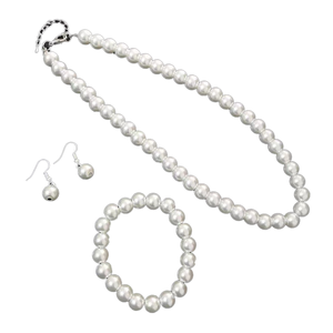 Classic Fashion Pearl Necklace <b>Bracelet</b> Earring <b>Set</b> Three Piece Bridal Accessories for Women Mainly Made of Alloy - Product Image 1