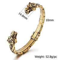 Bracelet à double tête de loup dragon nordique pour hommes avec nœuds celtiques Bracelet à la mode Viking en acier inoxydable plaqué or Bracelet à manchette ouverte