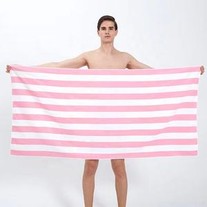 ผ้าขนหนูชายหาดขนาดกะทัดรัดผ้าไมโครไฟเบอร์รีไซเคิลสำหรับ100% ผ้าขนหนูชายหาดสีเหลืองลายทางแห้งเร็วเทคนิคพิมพ์ลายทรายฟรี - Product Image 3