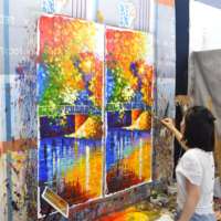 Peinture à l'huile sur toile 50*70cm, OEM personnalisé, magnifique paysage chinois avec des feuilles d'érable rouges, tableau mural pour la décoration de la maison