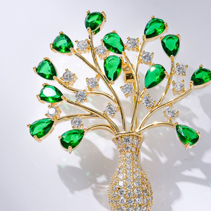 XILIANGFEIZI Palácio Romano Colorido Árvore Vida Vaso Broche das Mulheres Alto Grau de Cobre Zircão Peito Flor - Product Image 6