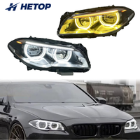 Faros Delanteros HETOP F10 2010-2017, Doble Color, Serie Ikon 5, Luces Delanteras LED Amarillas y Blancas con Lente Láser, Plug and Play para BMW