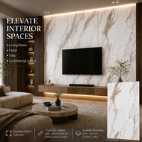 Panneau mural en PVC brillant MORLENX, imitation marbre Calacatta veiné blanc beige, pour projets résidentiels de luxe