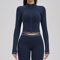 Veste de yoga en spandex/nylon brossé contrasté 3562, zippée, coupe-vent, ajustée, color-block, pour sports de plein air