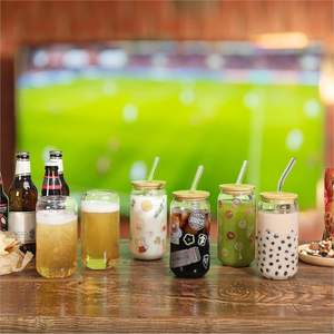 Gobelets en verre en forme de canette de bière de 16oz 20oz avec couvercle en bambou et paille - Product Image 3