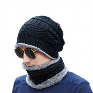 Gorro de Punto de Invierno para Hombre con Forro Polar, Gorro Cálido para Exteriores, Color Sólido, Estilo Casual, Circunferencia de Cabeza 56-58CM - Product Image 1