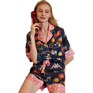 甜美可爱的女孩印花睡衣蓝色星座夏季短袖休闲女装套装 - Product Image 6
