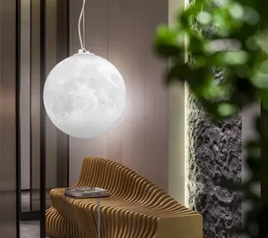 3D Impression LED Lune Pendentif Lumière Cadeau Bar Café salle À manger Chambre Étude Chambre Décoration Lune Lampe Lustres