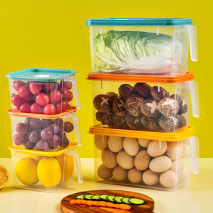 Kitchen Organizer Freezer Refrigerator Storage Stackable Boxes Plastic Reusable Containers With Lids And Handle