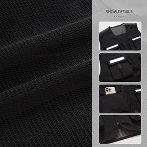 Gilet de pêche multi-poches pour homme en sergé de polyester avec logo brodé, personnalisable OEM, respirant, pour le travail en extérieur, avec fermeture éclair - Product Image 3