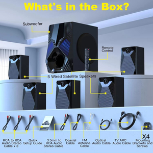 Système Surround 1000W, 5 Enceintes Audio Filaire Satellite, Subwoofer 8 Pouces, Son Home Cinéma 5.1/2.1 Canaux, Basses Profondes, Compatible HDMI et USB - Product Image 6