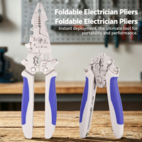 Pince d'électricien multifonction pliable avec testeur de tension intégré, lampe torche, coupe-fil, dénudeur et pince à sertir