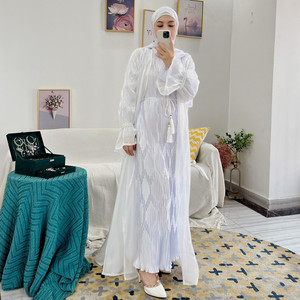 Robe musulmane à la mode Abaya personnalisée en gros Loriya élégant Cardigan perles en organza noir Abaya robes modestes pour les femmes - Product Image 4