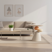 Table d'appoint empilable Pebble avec plateau crème et base cloche bicolore en résine époxy sculpturale, étanche, pour salon, vente en gros