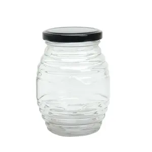370Ml Glazen Jampot Met Luchtdichte Zwart Deksel Voor Opslaan Thuis Populaire Honing Jar