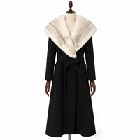 Damen Casual Herbst/Winter Warmer Kaschmirmantel mit Echtem Nerzkragen Schwarzer Langer Pelzmantel mit Gürtel Fabrik-Großhandel