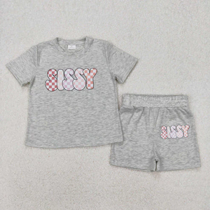 Ensemble de shorts gris imprimés RTS Kids Cute Sissy/Bubs, vêtements assortis pour frères et sœurs, tenues d'été pour petites filles et garçons - Product Image 2