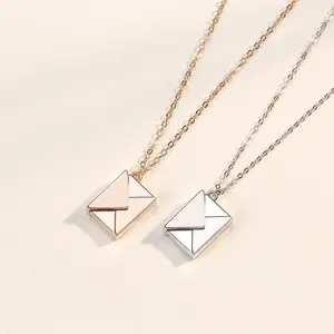 Romantische 925 Sterling Zilveren Envelop Ketting Op Maat Laser Gegraveerd Logo Envelop Medaillon Ketting Voor Paar