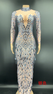 नोवेशन वेस्टिडोस लेब्रिटेस एस्पाइड क्रिस्टल कपड़े महिलाओं 2021 बेडेड फीता 3 डी पुष्प अनुक्रमित लंबे आस्तीन प्रोम कपड़े - Product Image 5