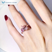 Tianyu Gems Toi Et Moi Bague 5.5mm Trillion 6x10mm Poire Rose Lab Saphir 18k 14k Or Rose Bagues de Fiançailles de Mariage pour Femme