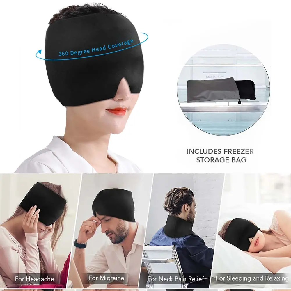 Gel reutilizable para el alivio de la migraña, máscara para el dolor de cabeza, máscara para los ojos, gorro de hielo para la tensión, gorro para los ojos hinchados, gorro para la migraña