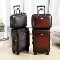 Valise de voyage à roulettes 20 pouces en cuir véritable Blue Cross-border pour homme, avec ouverture frontale, et mallette 16 pouces marron