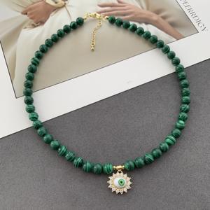 Collar de Cuentas de Piedra Natural Vintage LS-C5344, Joyería para Mujer, Collar con Dije de Ojo Turco y Corazón, Bonito Regalo, Collar de Malaquita - Product Image 4