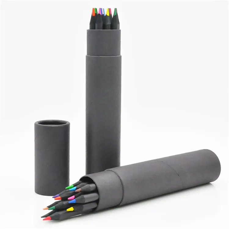 Custom Eco-friendly pencil black wood multicolored lead core paper tube black wood lead pencil