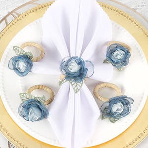Saint Valentin Table Set <span class=keywords><strong>Serviette</strong></span> <span class=keywords><strong>Rond</strong></span> Bleu Rose Imitation <span class=keywords><strong>Tissu</strong></span> Tissé À La Main Western Boucle Hôtel Western Restaurant Décoration - Product Image 2