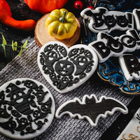 Ensemble de découpoirs et emporte-pièces 3D écologiques pour Halloween : citrouille, fantôme, toile d'araignée, chauve-souris – Moule à fondant et tampon à biscuits en plastique pour la pâtisserie