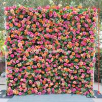 Mur floral artificiel sur mesure de 4 pièces, rose en soie multicolore (rouge, rose, champagne) 8x10 pieds, toile de fond florale