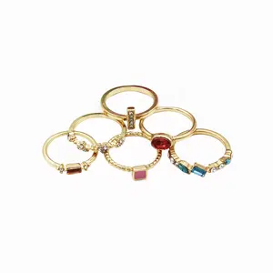Hot sales jewelry custom colored enamel crystal diamond gold plated rings set for women