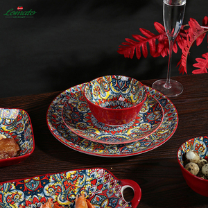 Vajilla de lujo de color rojo oscuro para restaurante, juego de cuencos y platos de cerámica, plato de cena de porcelana, juegos de platos bohemios, vajilla - Product Image 6