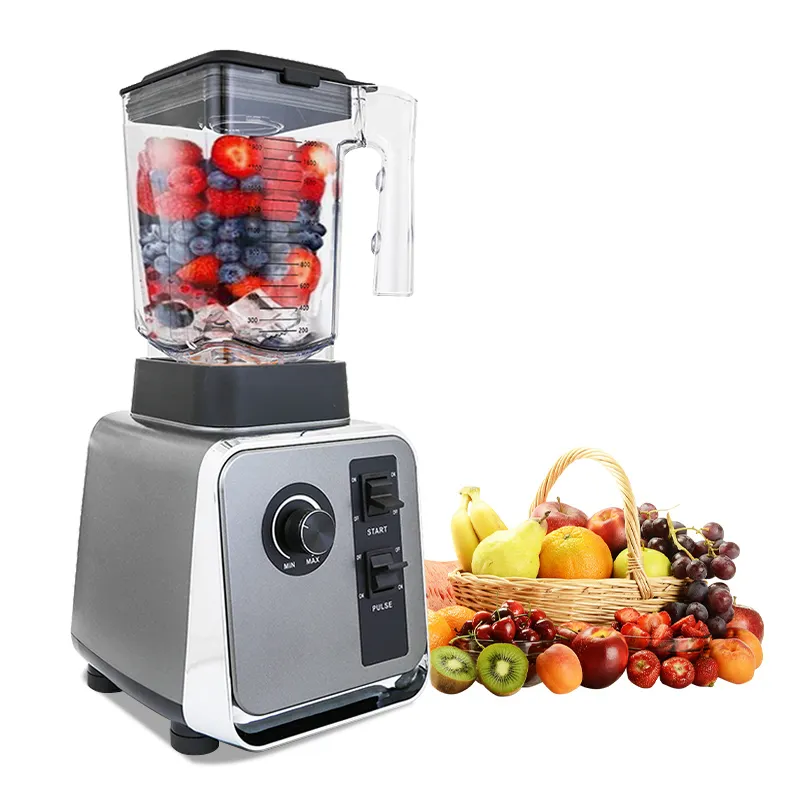 Blender de prata, triturador profissional de gelo, 2l 1500 w, grande, poderoso, smoothies, grande barra comercial