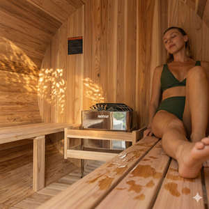 ห้องซาวน่ากลางแจ้งกันน้ำทุกสภาพอากาศ สำหรับ 2-4 คน ทำจากไม้ พร้อมหลังคาแอสฟัลต์ หน้าต่างกระจก และเครื่องทำความร้อน Harvia - Product Image 2