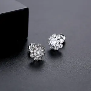 LUOTEEMI Bán Hot Kích Thước Nhỏ OL Mặc Hàng Ngày Hàn Quốc Phụ Nữ Ngọt Ngào Kim Cương Rõ Ràng CZ Stud Flower Earrings Cô Gái