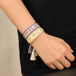 Bracelet perlé lettre créative européenne américaine Simple mode tissé à la main corde gland réglable bracelets de mode pour femmes - Product Image 2